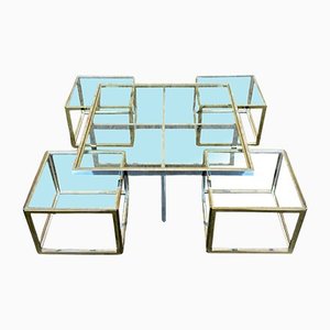 Huge Chrome & Brass Coffee Table and Nesting Tables from Maison Charles, Set of 5