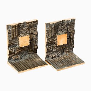 Mid-Century Brutalist Bookends in Solid Brass, 1960s, Set of 2