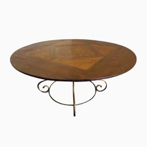 Huge Circular Dining Table in Reclaimed Oak, Pine and Poplar with Iron Base