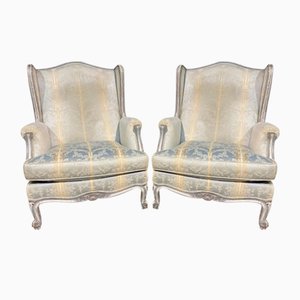 French Wing Armchairs, Set of 2