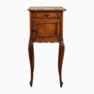 Antique French Victorian Walnut Marble Bedside Cabinet Nightstand, 1900s
