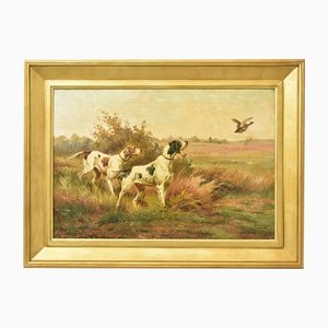 Rolier, Pointer Dogs, 19th Century, Oil on Canvas, Framed