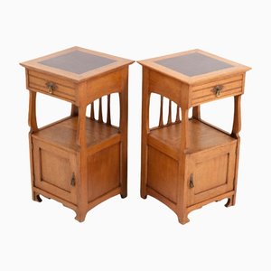 Art Nouveau Arts & Crafts Oak Nightstands or Bedside Tables, 1900s, Set of 2