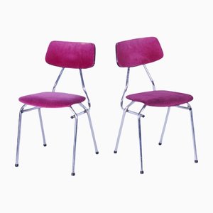 Dutch Purple/Pink Tubular Framed Furbished Compact Chairs, Set of 2