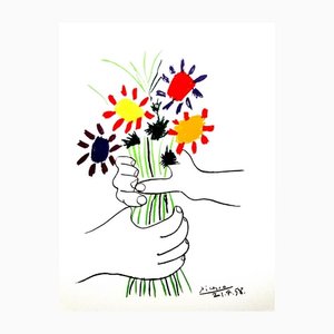 After Pablo Picasso, Colorful Flowers, 1958, Lithograph
