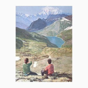 D. Bédard, Au pied de la tour Sallière, Lac de Barberine et massif du Mont Blanc, Valais, 1943, Oil on Canvas, Framed