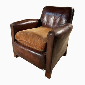 Antique French Leather Club Armchair, 1920s