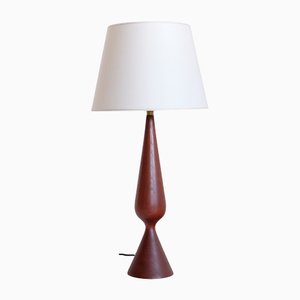 Danish Sculptural Table Lamp in Teak Wood and Ivory Drum Shade, 1960s