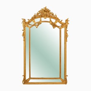 Antique 19th Century Gilt Wall Mirror with Birds and Flowers and Gold Leaf Frame