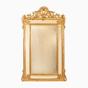 Antique 19th Century Gilt Wall Mirror with Lyre and Flowers and Gold Leaf Frame