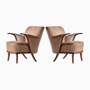 Set of German Beech and Velvet Sculptural Armchairs by Adolf Wrenger, 1950s