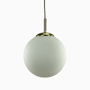 Space Age Design Opal Brass Glass Ceiling Ball Lamp