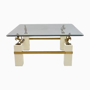 Mid-Century French Coffee Table with Brass Horses from Maison Charles, 1970s