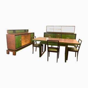 Art Deco Rosewood & Green Maple Dining Set, Set of 9