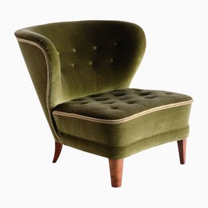 Swedish Lounge Chair in Green Mohair Velvet and Beech by Gösta Jonsson, 1940s