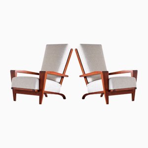 French Sapele Mahogany and Bouclé Armchairs by André Sornay, 1950s, Set of 2