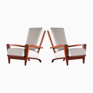 Set of French Sapele Mahogany and Bouclé Armchairs by André Sornay, 1950s