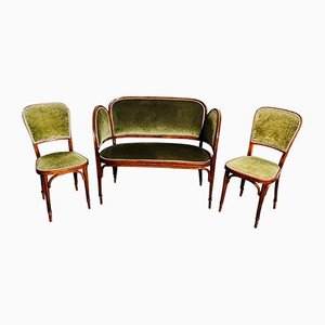 Austrian Sofa with Armchairs by Michael Thonet for Gebrüder Thonet, Set of 3