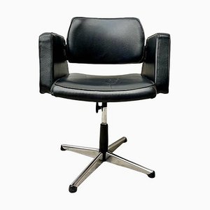 Vintage Black Leather Swivel Office Chair