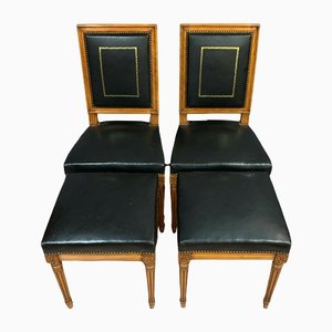 Louis XVI Office Chairs with Mahogany Ottomans, 1940, Set of 4