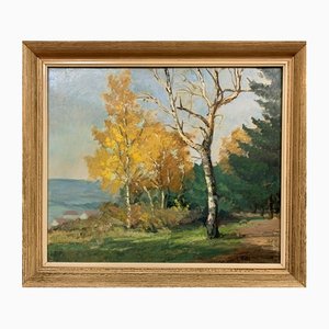 Raymond Rochette, Paysage d'automne dans le Morvan, olio su tavola, con cornice