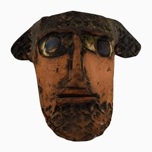 Hand-Painted Stoneware Face Mask by Niels Helledie, Denmark
