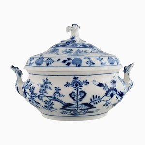 Große antike blaue handbemalte Porzellan Zwiebel Suppenschüssel von Meissen