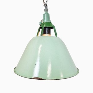 Grande Lampe à Suspension Industrielle Vintage en Émail Vert, 1960s