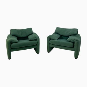 Green Maralunga Armchairs by Vico Magistretti for Cassina, 1970s, Set of 2