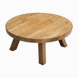 Rustic Mid-Century Modern Wabi-Sabi Wooden Round Coffee Table, 1950s