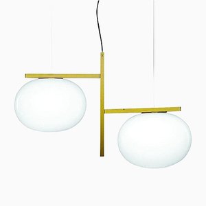 Soto Suspension Lamp Alba Double Arm Brass by Mariana Pellegrino for Oluce