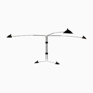 Black Five Rotating Straight Arms Wall Lamp by Serge Mouille for Indoor