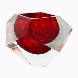 Murano Glass Sommerso Diamond Bowl Ashtray by Flavio Poli, Italy, 1970s