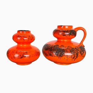 Orange Pottery Fat Lava Vases from Spara Ceramic, Germany, 1970s, Set of 2