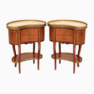 Antique French Marble Top Kidney Side Tables, Set of 2
