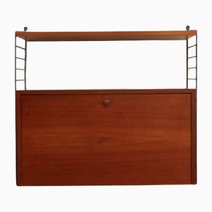 Teak Wall Shelf with Cabin Cabinet by Kajsa & Nils Strinning for String, 1960s