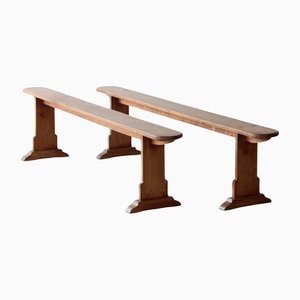 Provincial Cherry Wood Benches, Set of 2
