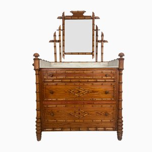 19th Century French Faux Bamboo Chest of Drawers & Mirror