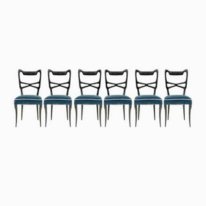 Midnight Blue Velvet Dining Chairs in the Style of Ulrich, Italy, Set of 6