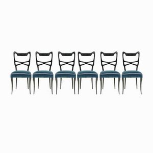 Midnight Blue Velvet Dining Chairs in the Style of Ulrich, Italy, Set of 6