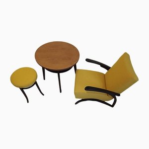 Art Deco Armchair & Coffee Tables, Set of 3