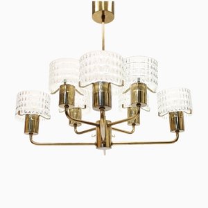 Swedish Brass Chandelier with Glass Shades, 1960s