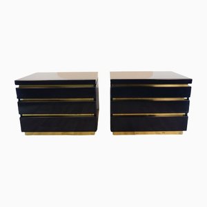 Vintage Lacquered Wood & Brass Chevets by Jean Claude Mahey, 1970, Set of 2