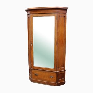 Oak Corner Mirrored Wardrobe, 1900s