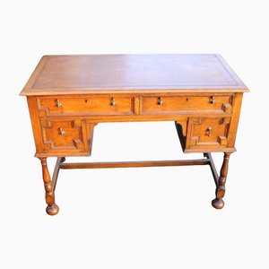 Brown Leather & Oak Desk, 1940s