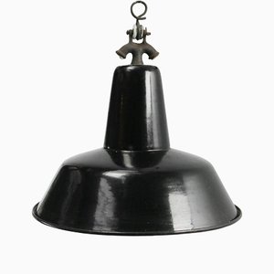 Lámpara colgante holandesa industrial vintage de esmalte negro