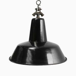 Vintage Dutch Industrial Black Enamel Hanging Lamp