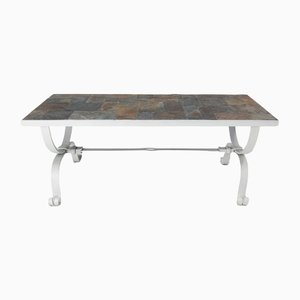 Mid-Century French Wrought Iron & Slate Top Coffee Table