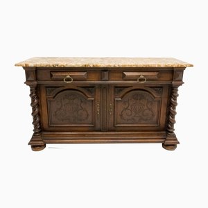 French Louis XIII Style Marble-Top Buffet, Late 19th Century