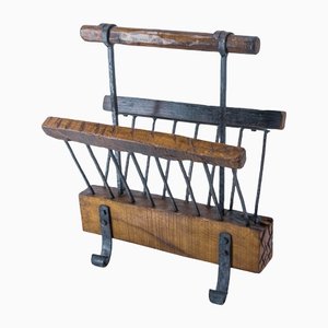 French Magazine Rack in Wrought Iron and Oak, 1960s